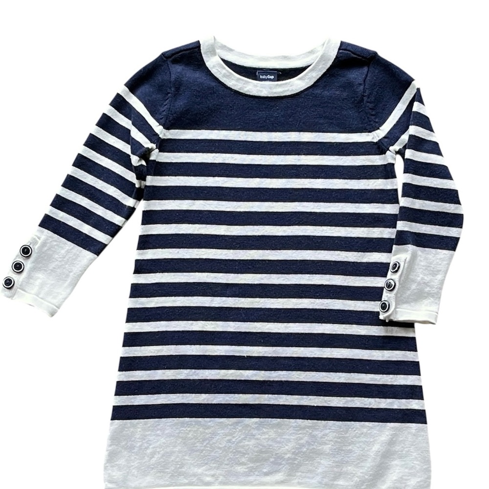 Baby Gap 2T Toddler Navy Blue White Striped Long Sleeve Soft Sweater Dress